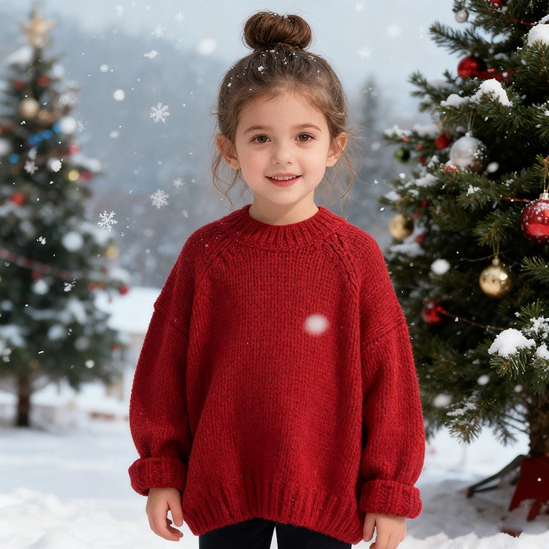 Suéter de malha de Natal para bebês 1-6 anos Tops Meninos Meninas Pulôver Suéteres vermelhos de outono Roupas de suéter infantil de manga comprida