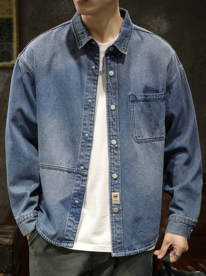 American Sle Heavyweight Men's Denim irt Loose Workwear Jaet Casual Long Sve Breathable Moisture ng Pure Color