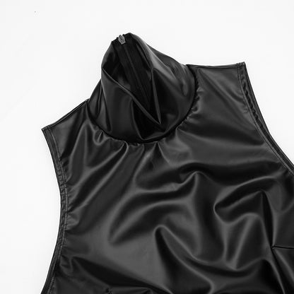 Nsauye Women Basic Pullover Casual Turtleneck Short Wrap PU Leather Y2K Dress 2026 Spring Summer Sexy Club Party Evening Dress