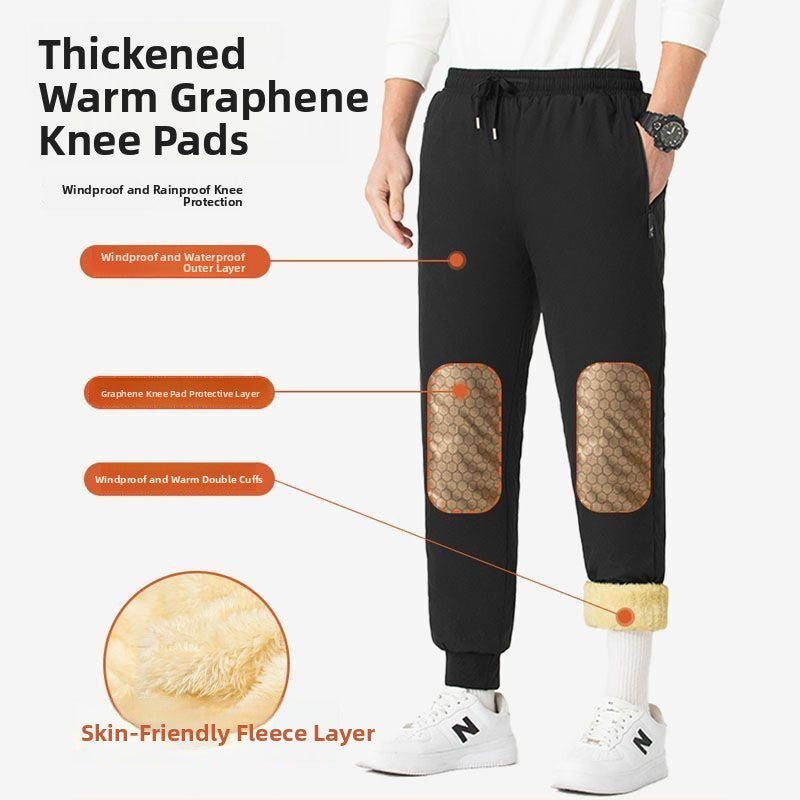 Calça Masculina de Inverno Acolchoada de Algodão para Baixo com Veludo de Cordeiro, Joelheira, À Prova de Vento, Quente, Comprida, para Neve, Negócios, Casual
