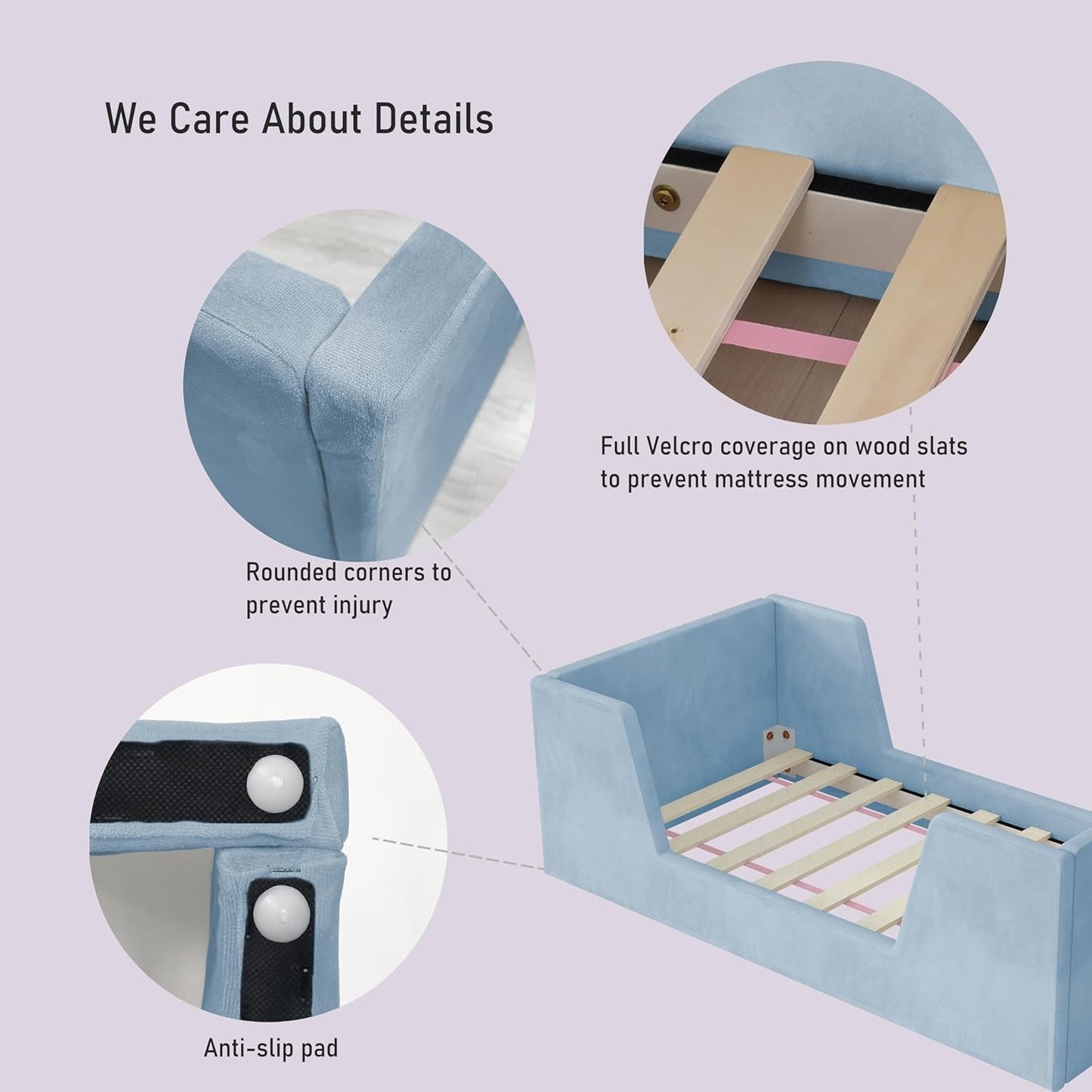 Toddler Bed, Toddler Floor Bed Frame with Guard Rails, Kids Bed for Ages 2-6 Years Kids Girls and Boys, Standard Crib Ma