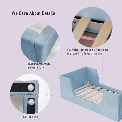 Toddler Bed, Toddler Floor Bed Frame with Guard Rails, Kids Bed for Ages 2-6 Years Kids Girls and Boys, Standard Crib Ma