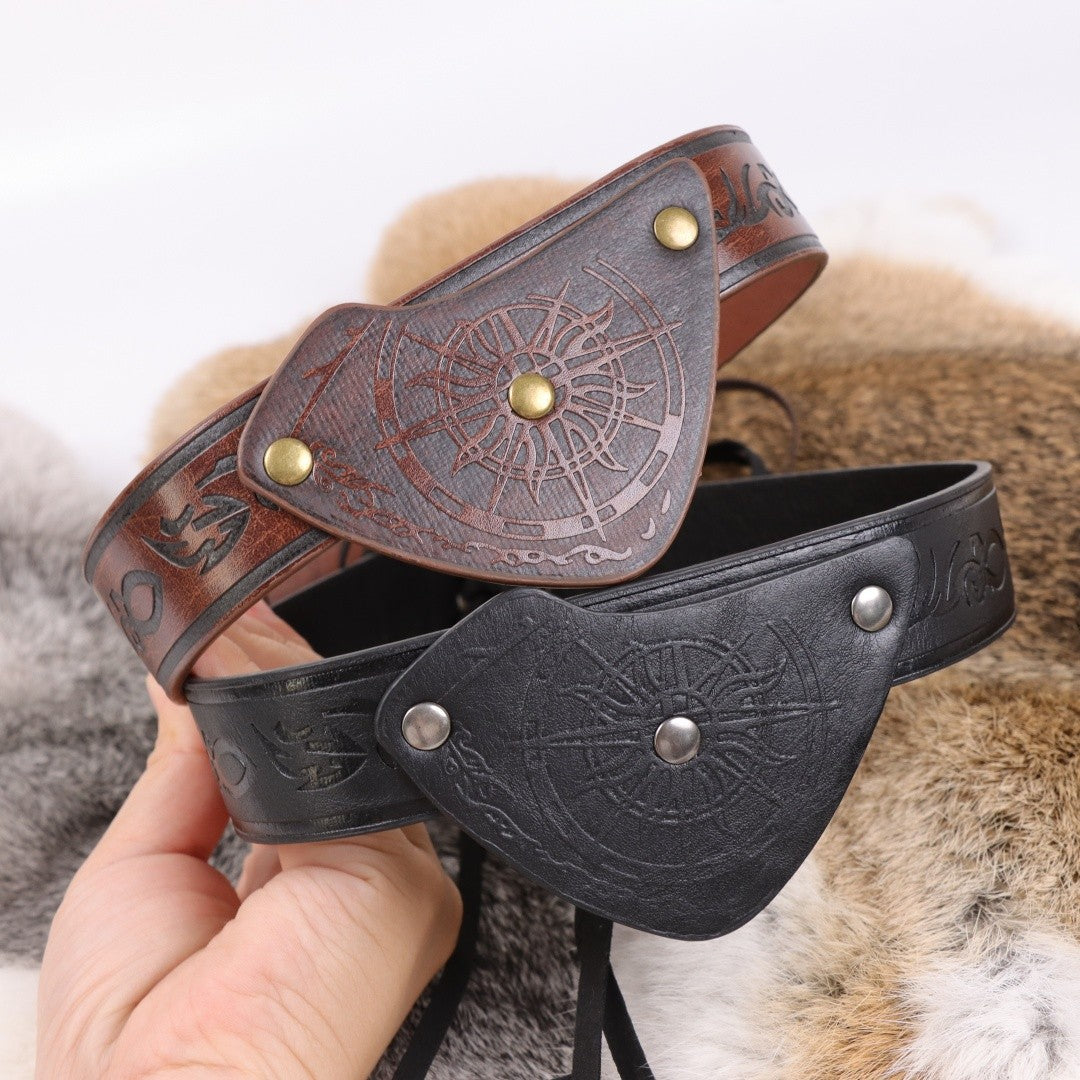 Medieval Embossed Pirate Eye Patch, Vintage Faux Leather Eye Mask Viking Accessories, Renaissance Eye Cover Cosplay