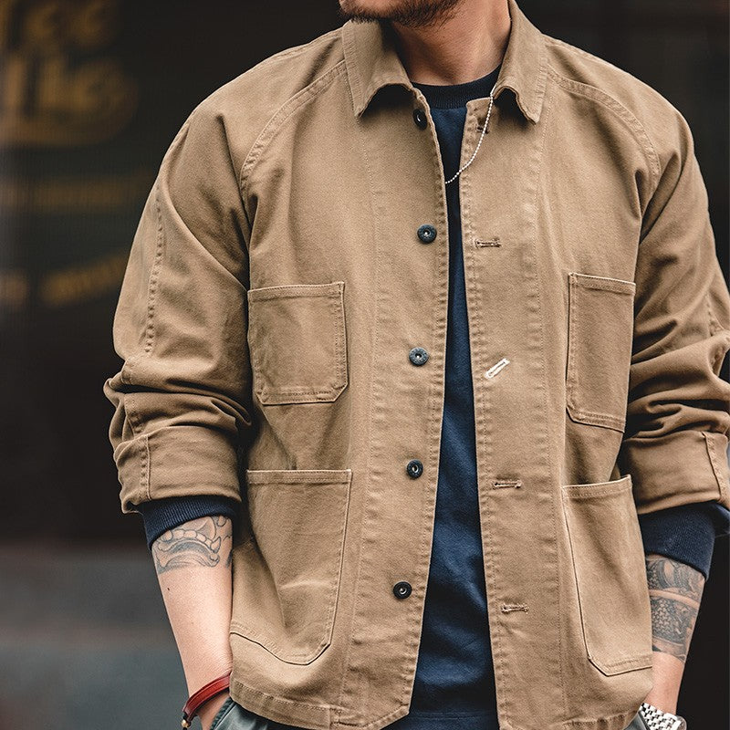Maden Amekaji Jacket Men's American Casual Vintage 4 Pockets Jackets Outdoor Cotton Lapel Coats Uncle Fu Retro Fashion Outwear