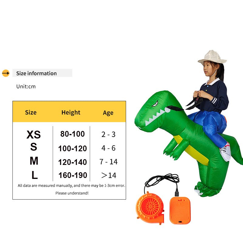 Child Adult Unisex Boy Girl Inflatable Green Dinosaur Cosplay Costume Kids Kindergarden Performance Halloween Carnival Party