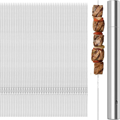 20Pcs Barbecue Skewer with Storage Tube Stainless Steel Reusable Flat BBQ Needle Stick for Outdoor Camping Party BBQ Accessories