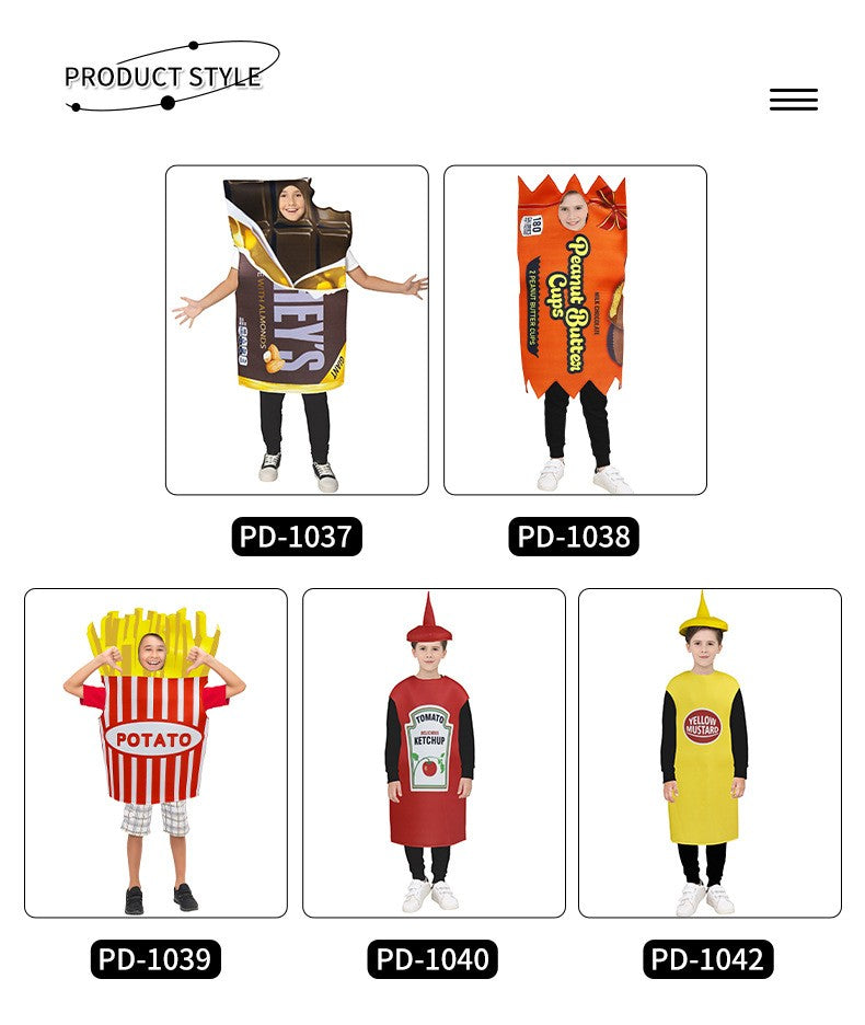 French Fries Costume Cosplay Kid Funny Chocolate Salad Dress Sponge Costumes Boy Girl Snack Club Carnival Fancy Dress Up Outfit