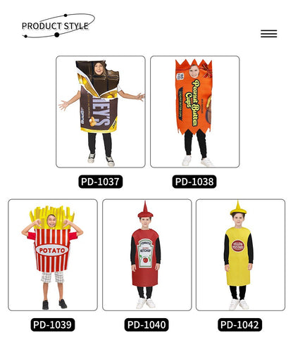 French Fries Costume Cosplay Kid Funny Chocolate Salad Dress Sponge Costumes Boy Girl Snack Club Carnival Fancy Dress Up Outfit