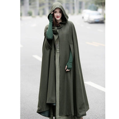 Caped Woolen Overcoat 2025 Europe Five Colors Hooded Shawl Lengthened Cloak Overcoat Woolen Overcoat Woman Windbreaker