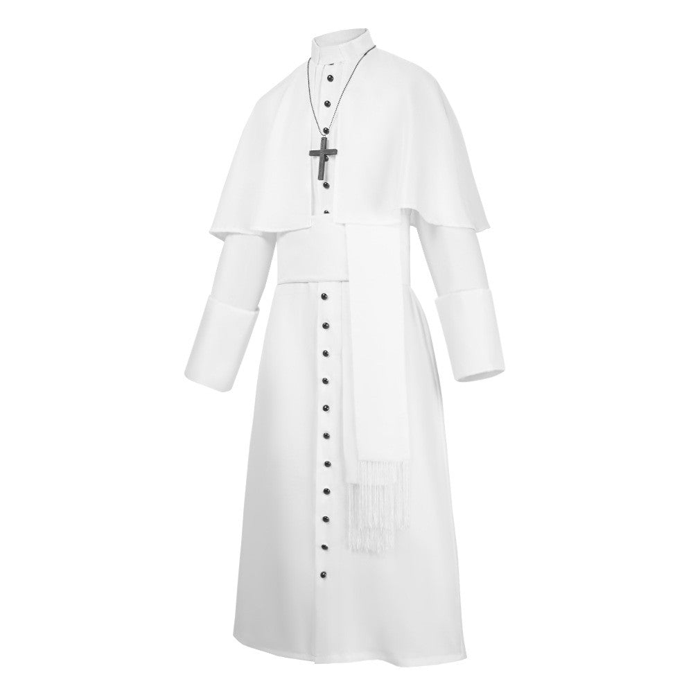 Medieval Renaissance Retro Priest Cosplay Costumes Catholic Church Religion Papal Priest Mass Preacher Solid Robe Clergy Cassock