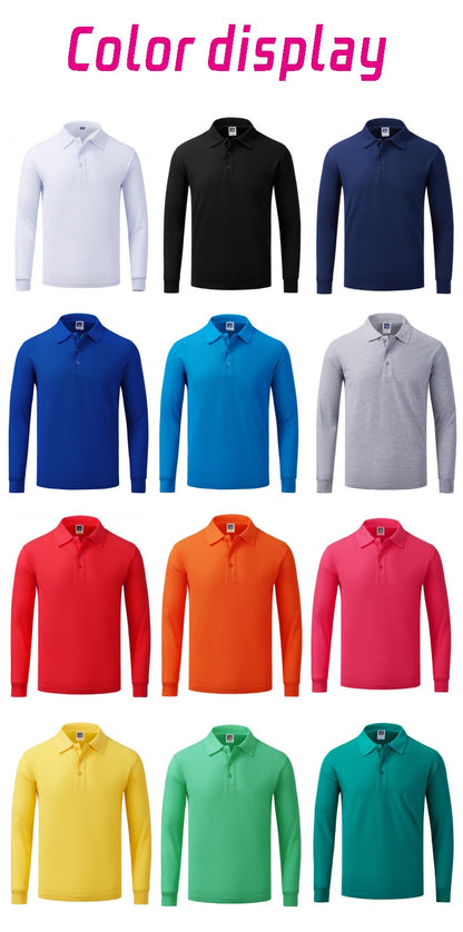 Cotton long sleeved polo shirt, men's and women's breathable spring and autumn T-shirt, printed logo embroidery workwear