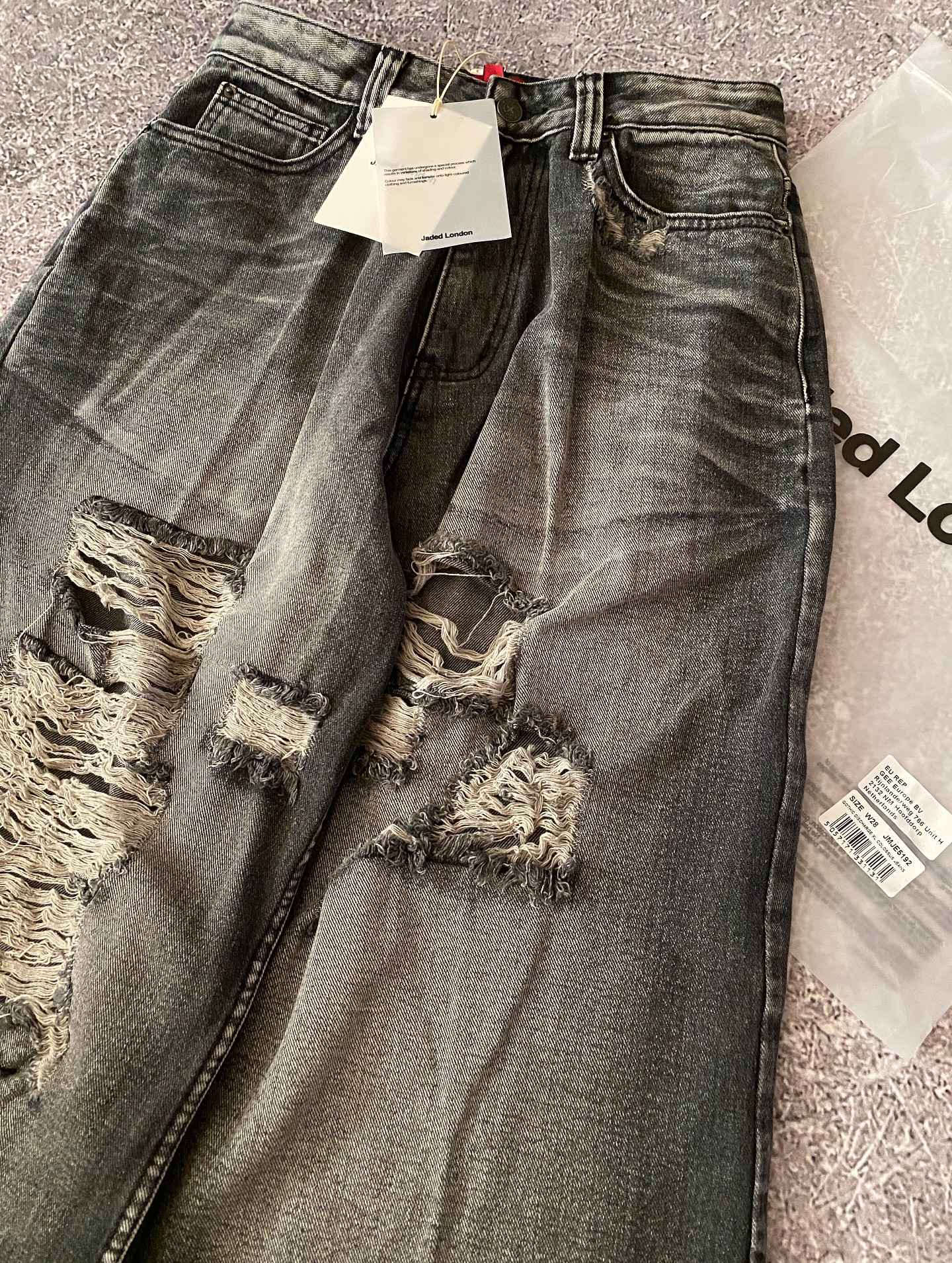 Jaede Lindon Wing Print Jeans Retro Gothic Trendy Loose Pants Oversized Washed Hip-hop Harajuku Pattern Couple Wide Pants