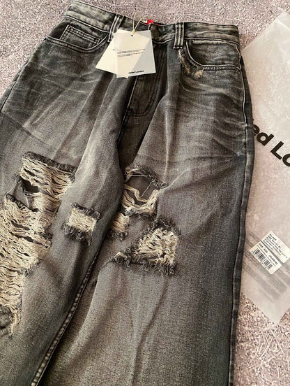 Jaede Lindon Wing Print Jeans Retro Gothic Trendy Loose Pants Oversized Washed Hip-hop Harajuku Pattern Couple Wide Pants