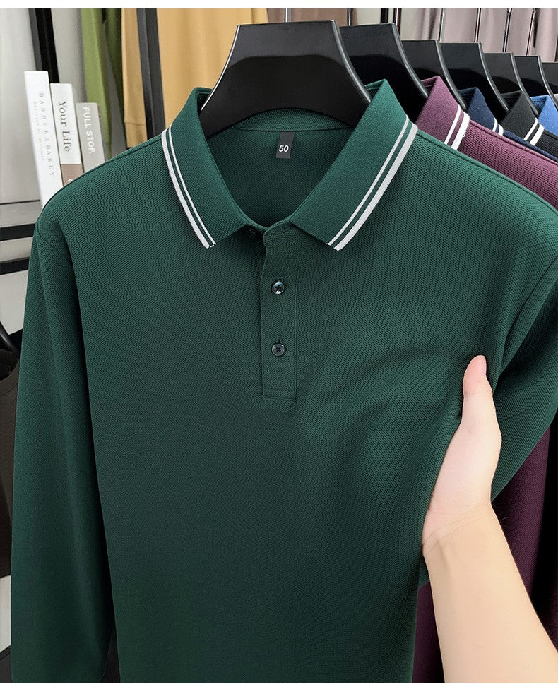 100% pure cotton high-quality brand men's long sleeve polo shirt autumn fashion striped original design golf top casual T-shirt