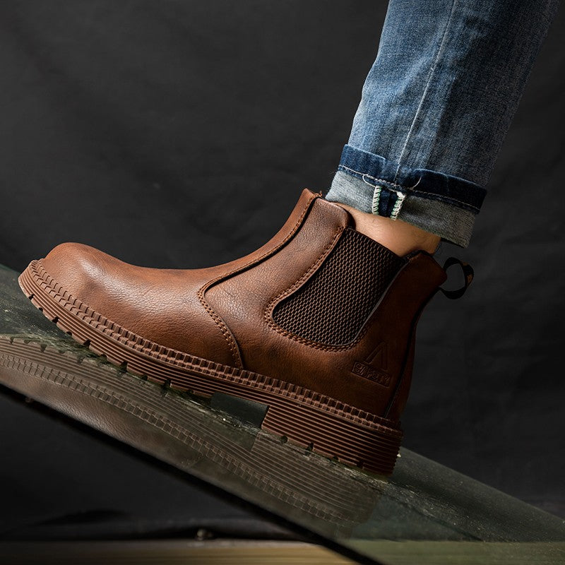 Sapatos de Segurança Impermeáveis Masculinos com Biqueira de Aço Botas de Couro Calçado Masculino Sapatos de Trabalho Indestrutíveis para Construção Marrom