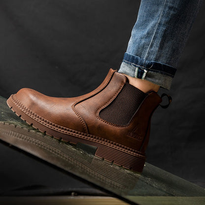 Sapatos de Segurança Impermeáveis Masculinos com Biqueira de Aço Botas de Couro Calçado Masculino Sapatos de Trabalho Indestrutíveis para Construção Marrom