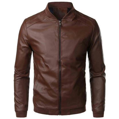 Casual Men's PU Leather Jacket Motorcycle Style Spring Autumn Fashion Slim Fit Stand Collar Outerwear Comfortable Menswear