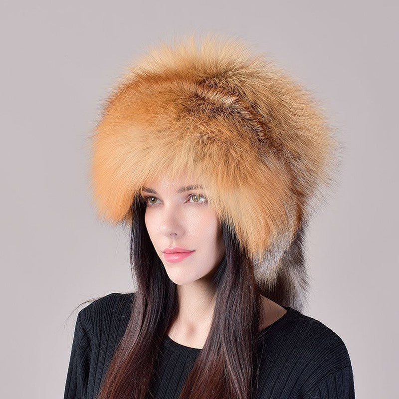 2025 Novo Estilo Chapéu Russo Ushanka de Pele de Raposa Natural Feminino Quente de Inverno Estilo Popular Fofo Boné Feminino com Cauda de Pele Real da Moda