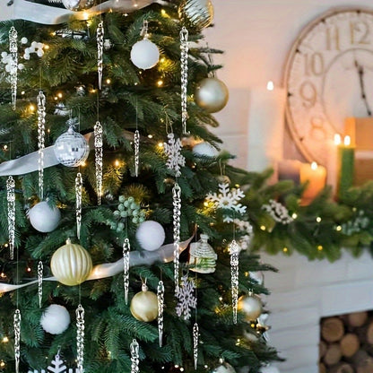 12/24/36pcs Crystal Clear Christmas Tree Ornaments Icicle Decorations For Holiday & Winter Party Decor Holiday Decorations