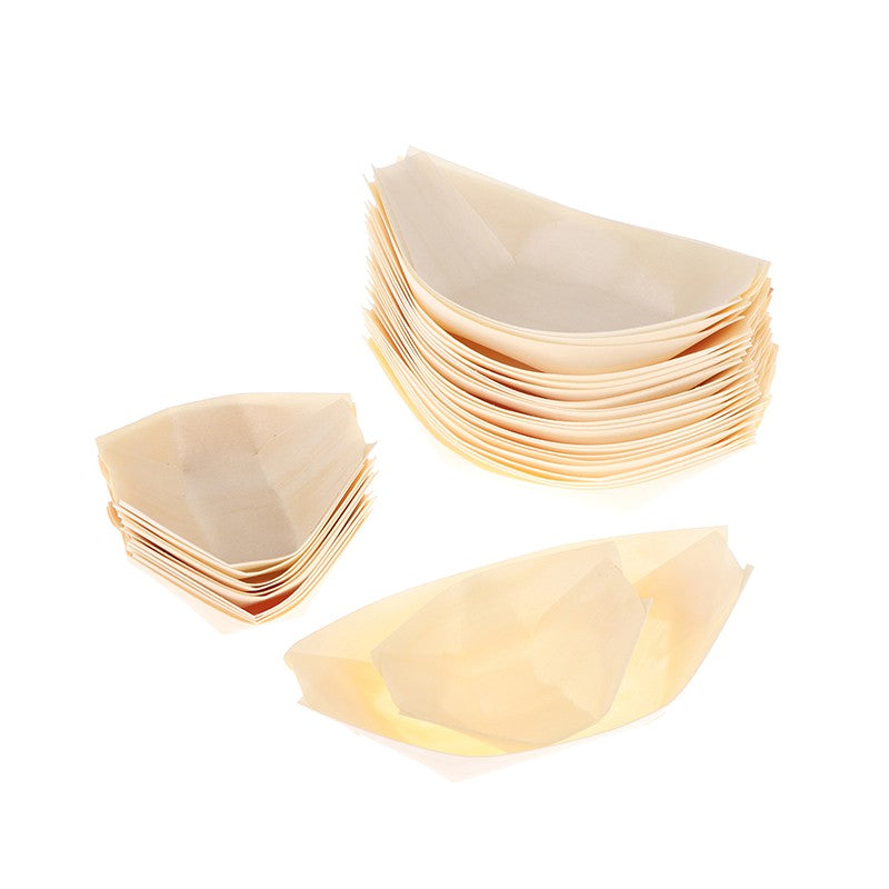 50Pcs Wood Boats Plates Sushi Salad Dessert Bowl Wood Serving Bowl Disposable Sushi Serving Trays Sushi Boat Plates