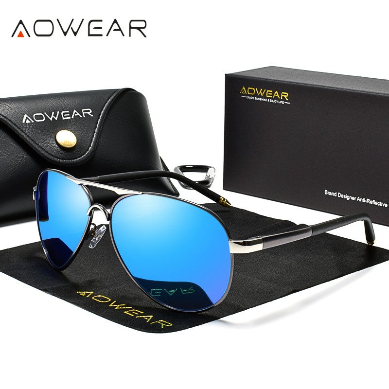 Óculos de Sol Masculino AOWEAR de Aviador Polarizado Espelhado Para Homem HD Dirigir Piloto Óculos de Sol lunettes de soleil homme