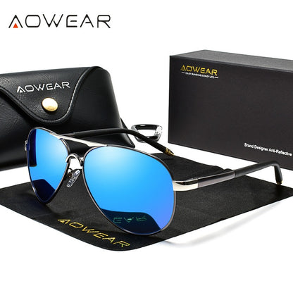 Óculos de Sol Masculino AOWEAR de Aviador Polarizado Espelhado Para Homem HD Dirigir Piloto Óculos de Sol lunettes de soleil homme