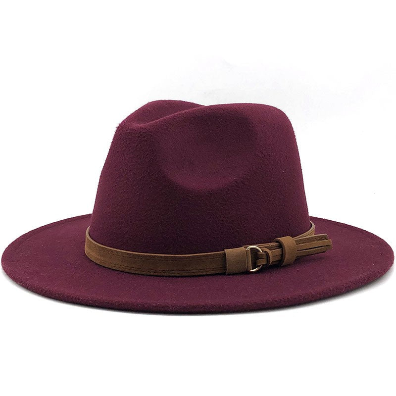 New Women Men Wool Fedora Hat With Leather Ribbon Gentleman Elegant Lady Winter Autumn Wide Brim Jazz Church Panama Sombrero Cap