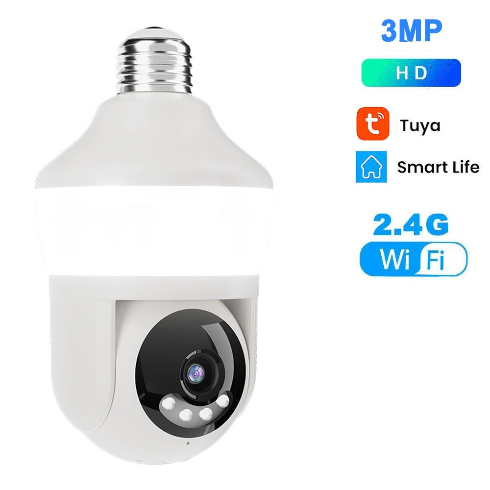 Tuya E27 Light Bulb Dual Screen WiFi Camera 5MP Indoor 5x Zoom PTZ Security Camera IR Color Night Vision Wireless Surveillance