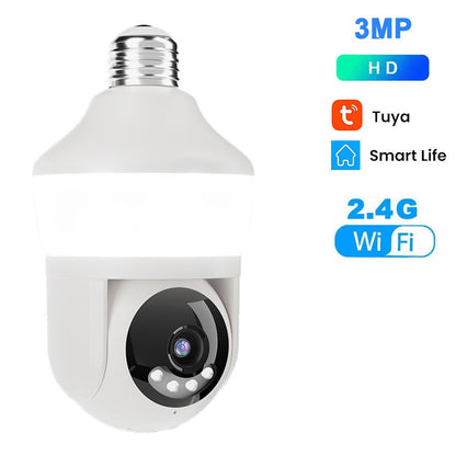 Tuya E27 Light Bulb Dual Screen WiFi Camera 5MP Indoor 5x Zoom PTZ Security Camera IR Color Night Vision Wireless Surveillance