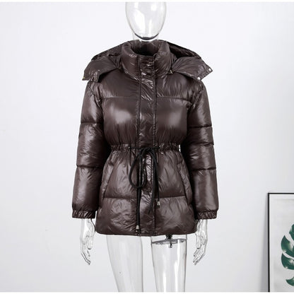 Glossy Shiny Women 's Down Jackets Vintage Hooded Zipper Puffer Full Sleeve Jackets For Woman 2025 Woman Winter Coats Outwears