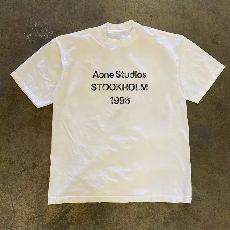 Roupas masculinas Unissex Tendência de verão Moda Marca de luxo Camiseta com letras estampadas Camiseta de algodão masculina e feminina Manga curta