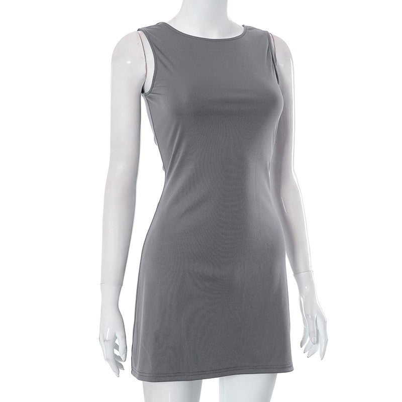 Woman Dress Sleeveless Knit Slim A-Line Female O-Neck Seveless Mini Dresses Shea