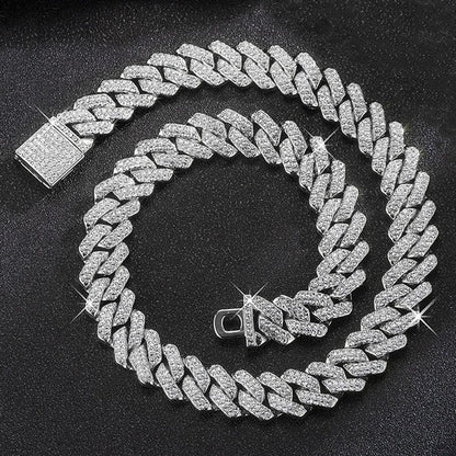 Hip Hop Brilhante Colar Corrente Cubana 15MM Feminino Masculino Cor Prata Strass Gelo Fora Corrente Cubana Punk Joias Colar Presente