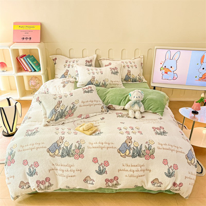 Capa de Edredom de Veludo Leite com Estampa de Panda Fofo para Decoração de Quarto de Meninos e Meninas, Roupa de Cama de Desenho Animado de Animais, Capa de Edredom Macia e Quente para Outono e Inverno