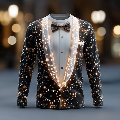 2025 Christmas Men's Christmas Costume Tuxedo T Shirt Long Sleeve T shirts 3D Print Crew Neck Shirt Daily Vacation Party Wear