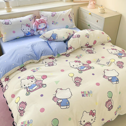 New Sanrio Hello Kitty Bedding Set Cotton Kuromi Melody Bedding Double Pillowcase Bed Linens Girl Dorm Bedclothes Home Textile