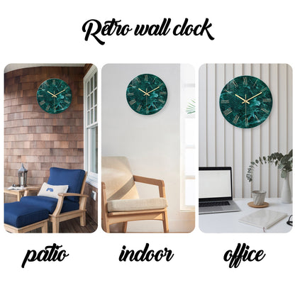Creative Stylish Dark Green Marble Texture Pattern Tempered Glass Wall Clock Living Room Bedroom Kitchen Home Decoration Wall Clock Silent Quartz Clock Holiday Gift 12 Inches 14 Inches 16inch (Without Batteries)