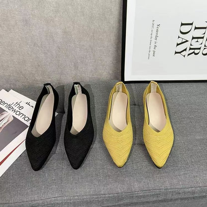Women Pointed Toe Flat Shoes 2025 New Solid Color Knitted Slip on Shoes Casual Breathable Ballet Flats Women Flat Loafers Shoes