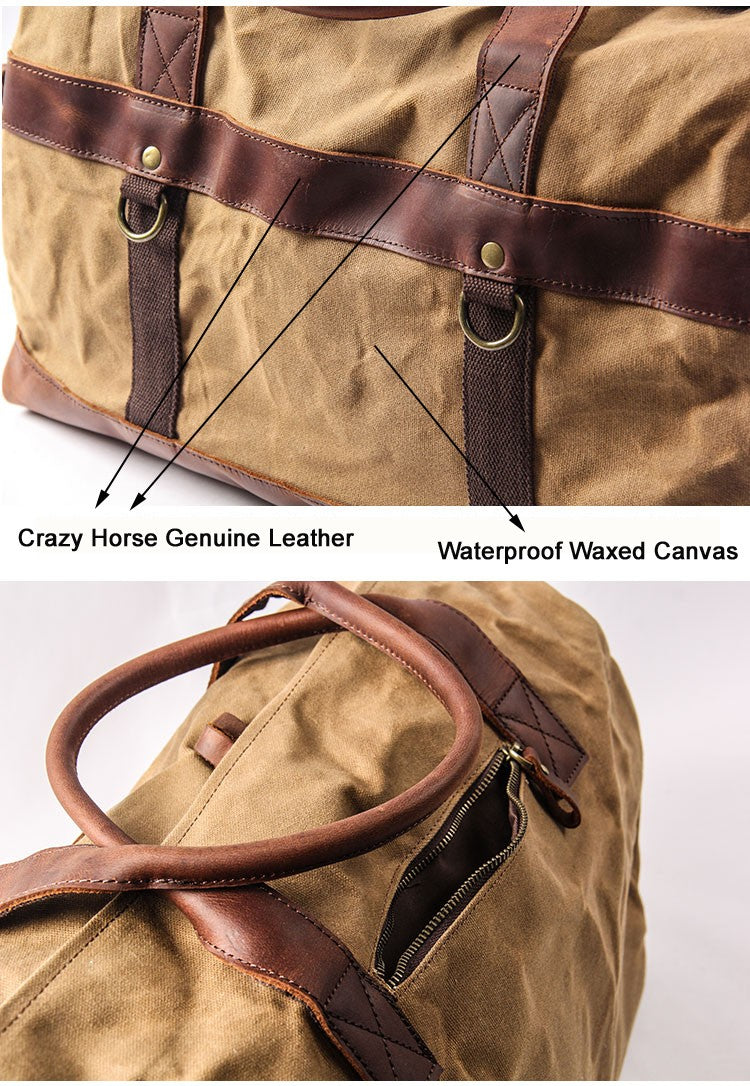 WaterProof Waxed Canvas Leather Men Travel Bag Hand Luggage Bag Carry On Large tote Vintage Men Duffle Weekend Bag big Overnight