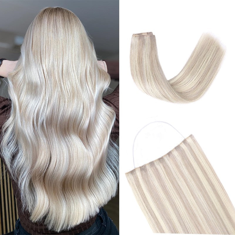 Cabelo Humano Liso de Extensão com Fio para Mega Hair, Linha de Pesca, Fusão Natural de Extensões de Cabelo com Clipes, Trama de Extensões para Mulheres