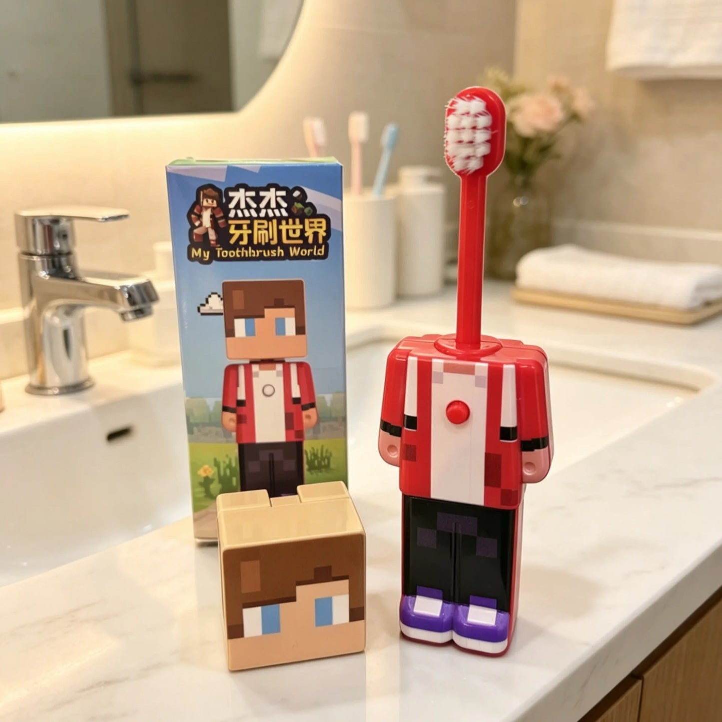 **Anime my world Scalable Toothbrush Cute MC Figures Transformable Soft Bristled Toothbrush Fine Bristled Gifts//