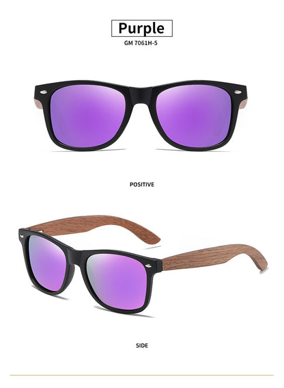Óculos de Sol GM Ecológicos de Madeira de Nogueira Retrô UV400 Polarizados de Bambu Masculino Moderno Lente Anti-Azul 7061h