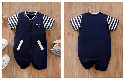 0-18 Baby Jumpsuit Casual Letter Embroidery For Comfortable And Soft Boys And Girls Summer Short Sleeved Newborn Clothes