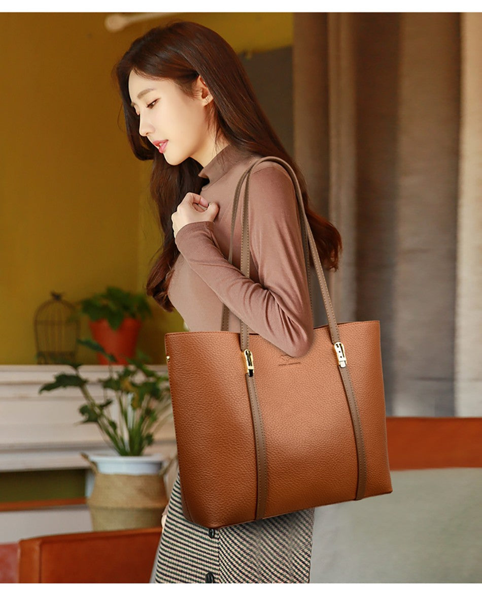 New autumn Single Shoulder Large Capacity Messenger Droadband Female Solid Color Handbag Luxury Ladies Bucket PU Shoulder Bag