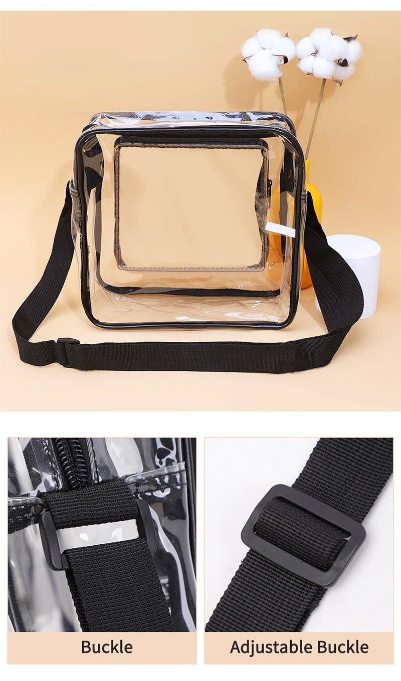 TINYAT Clear Men's Crossbody Bag PVC Double Pocket Travel Bag Adjustable Shoulder Straps Single Shoulder Bag for Daily Commuting