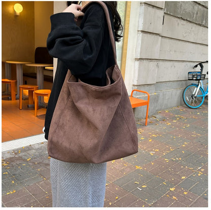 Autumn and winter new matte suede tote bag large capacity commuter casual shoulder bag fashionable versatile women's bag