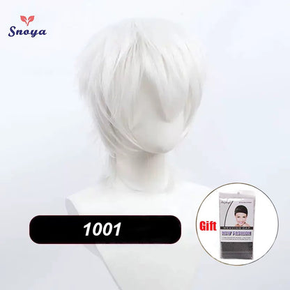 Perucas Curtas Sintéticas Snoya com Franja Corte Pixie Peruca Desfiada para Festa Cosplay para Homens e Mulheres Rosa Vermelho Verde Roxo Estilo Coreano Peruca Masculina