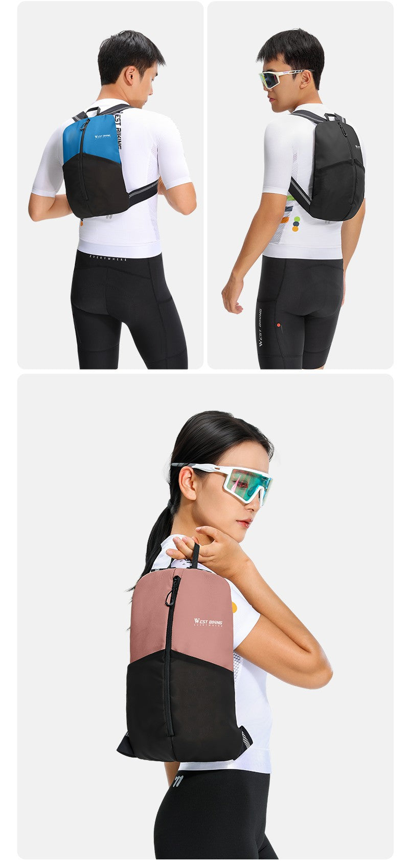 WEST BIKING Portable Lightweight Cycling Backpack Multi-Pocket Design Reflective Water Repellent Trekking Backpack Elastic Strap