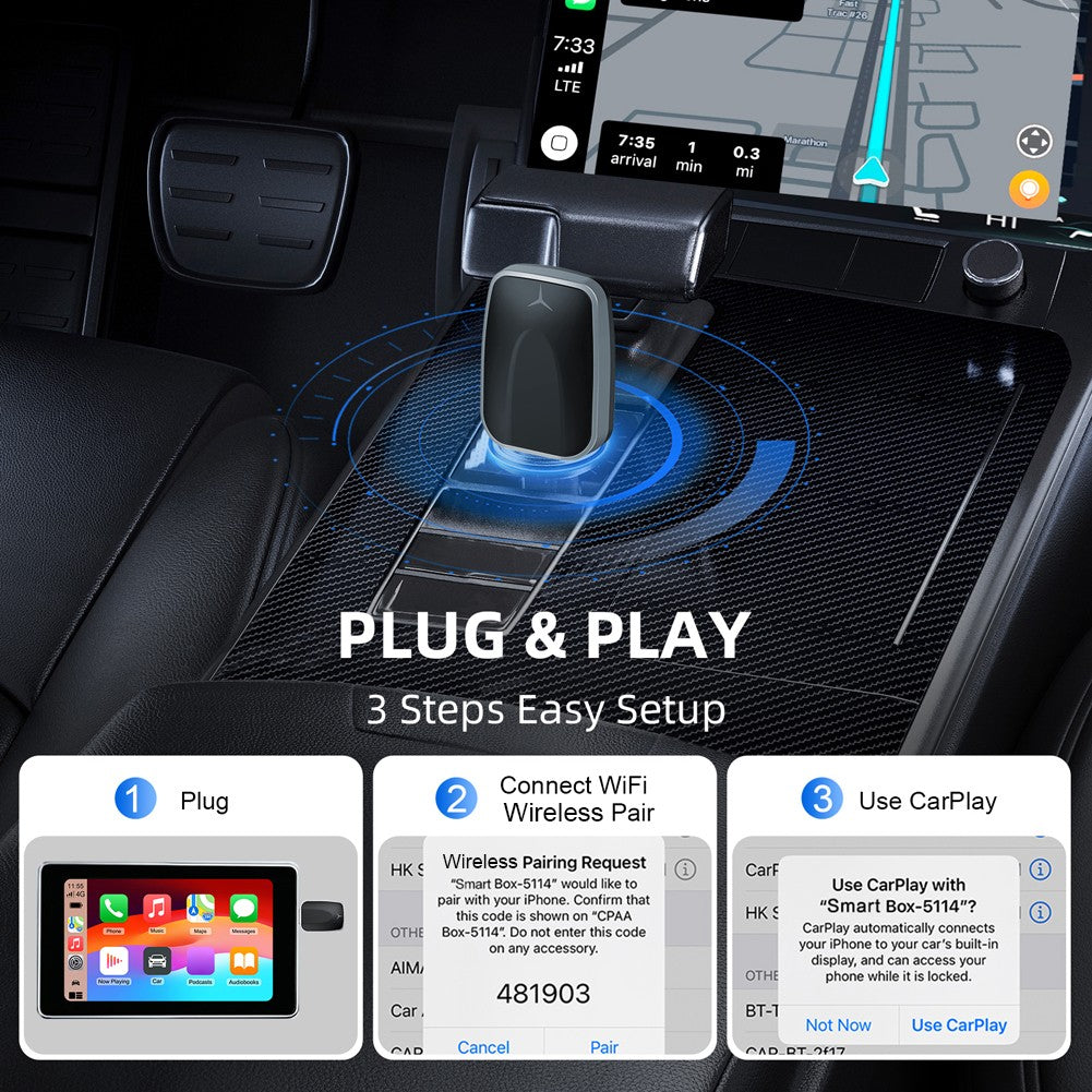 2-in-1 Wired to Wireless CarPlay Adapter & Android Auto Wireless Adapter Bluetooth Dongle Plug And Play USB-A/C for (2016+ Cars)
