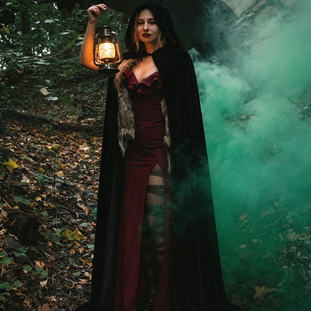 Halloween Cloak Golden Velvet Costume Different Color Adult Costumes Makeup Props Black Death Ball Cloaks